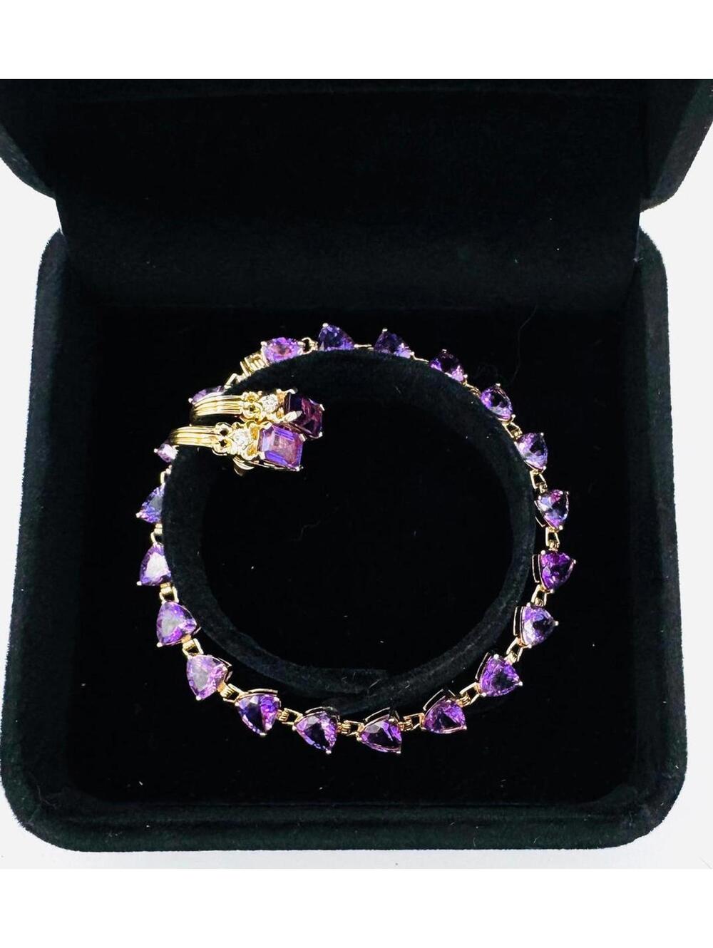 Lovely14k gold Trillion purple Amethyst bracelet and Amethyst & Diamond earrings